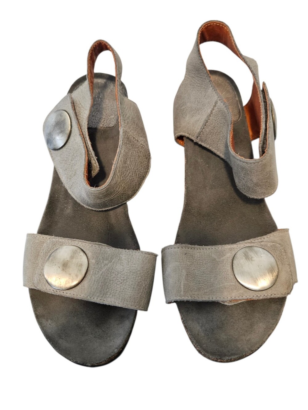 Taos Carousel 2 Womens Size 8- 39 Leather Ankle Strap Open Toe Wedge Gray